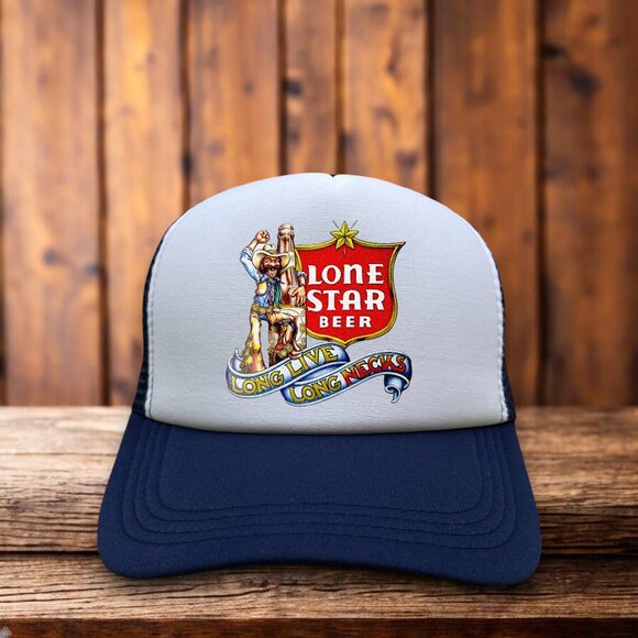 Lone Star Beer Mens Trucker Hat Blue Snapback Long Live Rednecks Country Beer - Picture 1 of 4